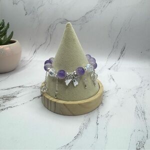 Purple Beaded w/ Bow Charm Bracelet - Small wrists